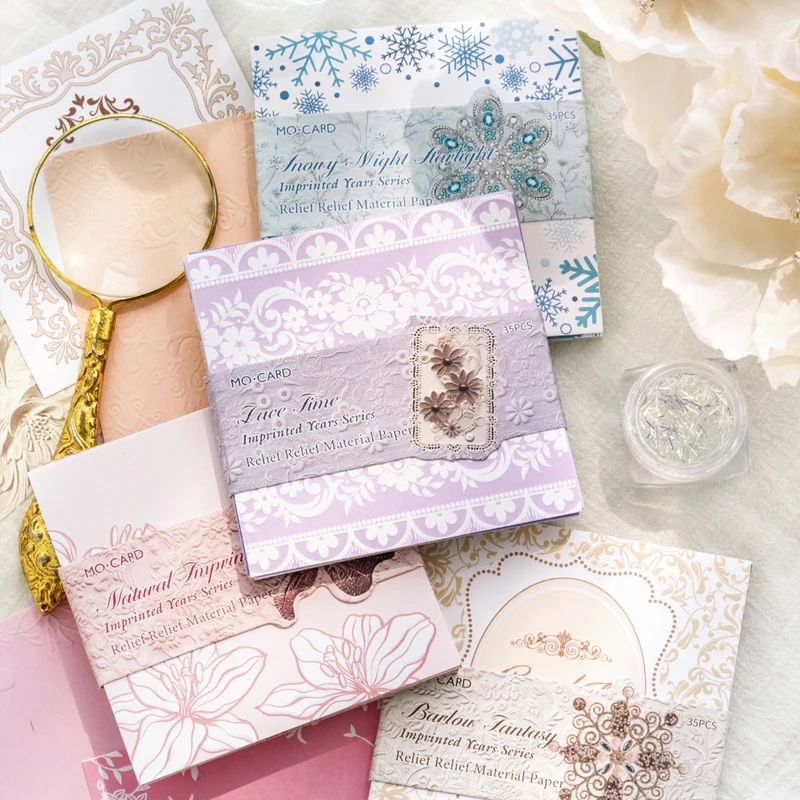 Mr. Paper 4Style 35Pcs/bag Double Sharing Pack Letterpress Embossed Material Paper DIY Handbook Scrapbook Photo Frame Calendar