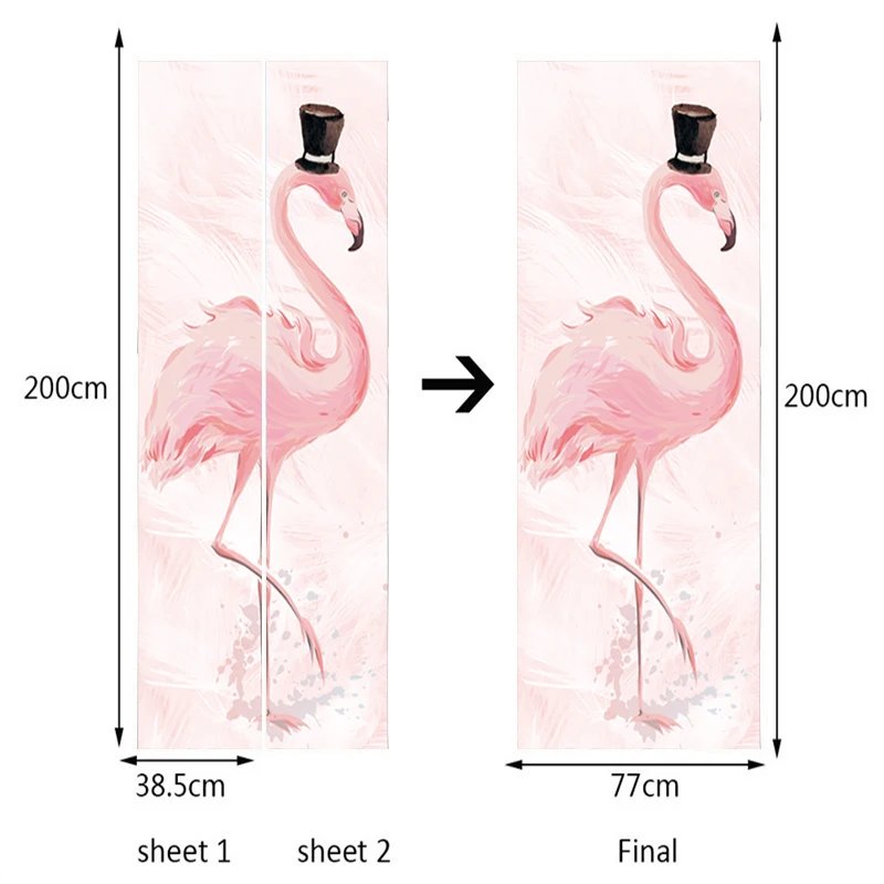 Autocollant de porte flamant rose tropical, affiche, salon, chambre à coucher, PVC, auto-adhésif, étanche, papier peint, créatif, décor de porte, décalcomanie