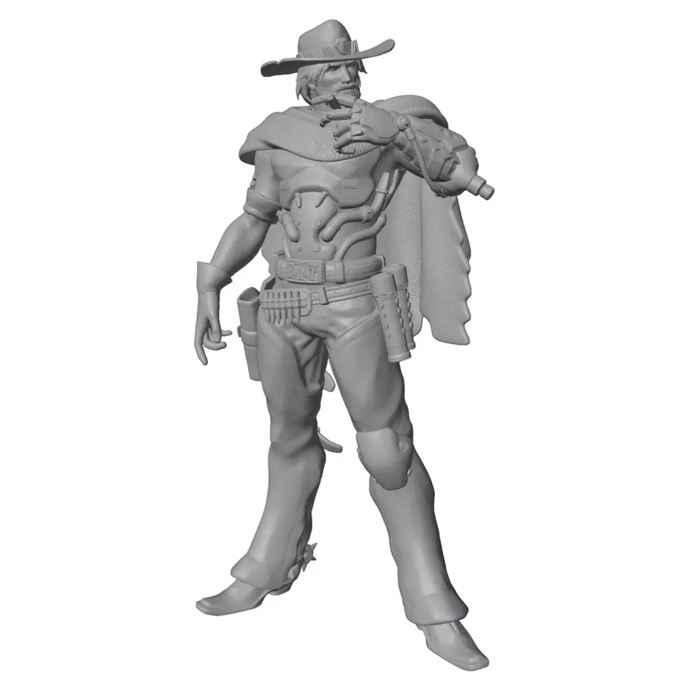 1/24 75mm Desktop Decoration, Cowboy Holding Cigar Resin Model Set, Western Exploration Style, 3D Printed Grey Statue, Uncolored