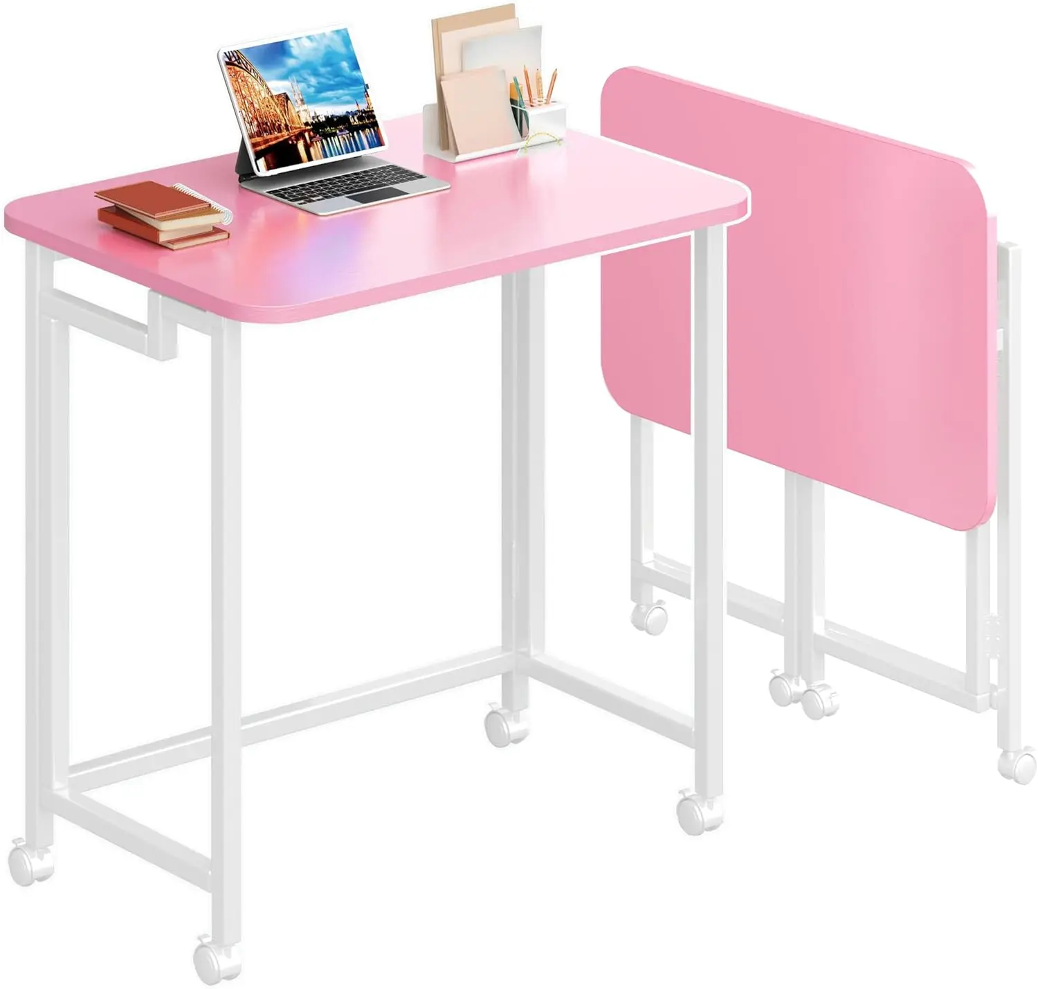 

23.6' Mobile Small Rolling Computer Desk, Folding Laptop Cart Table with Wheels, Portable Office Desk