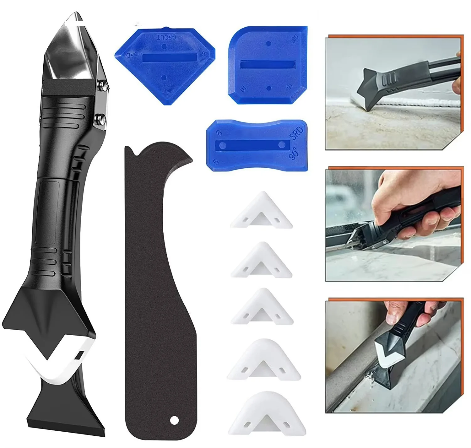 5in1 /9in1 Multifunction Coner Caulking Tool Silicone Scraper Glue Remover Knife Angle Beauty Crevice Spatula Tool Grout Scraper