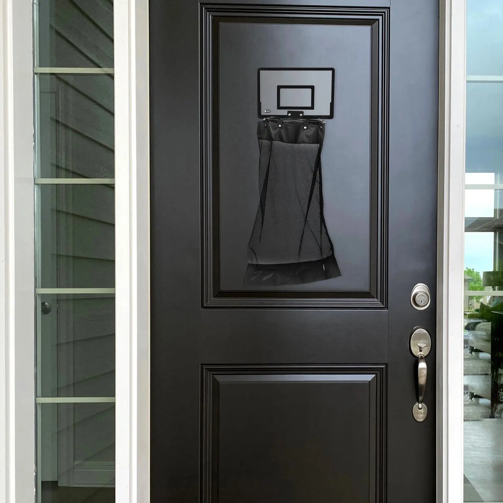 

Over-The-Door Mesh Laundry Hamper with Basketball Hoop Hanging Zippered Basket for Space Saving and Room Organization