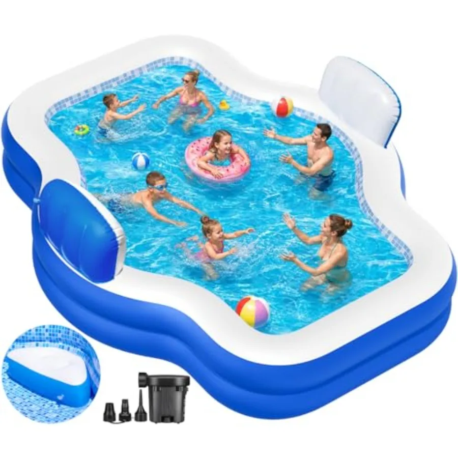 

Inflatable Swimming Pool for Outdoor Garden Backyard Water Party, PVC Thickened Material, Blue, Includes Seat Pump for Quick In