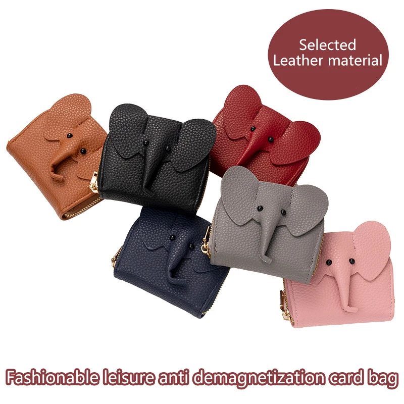 Porta biglietti da visita portafoglio per carte di credito in pelle di mucca femminile modello elefante con cerniera cambia borsa piccola custodia