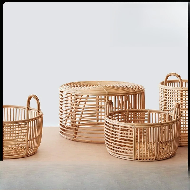 Nordic Minimalist Rattan Round Coffee Table – Creative Small Living Room Table for Guesthouses
