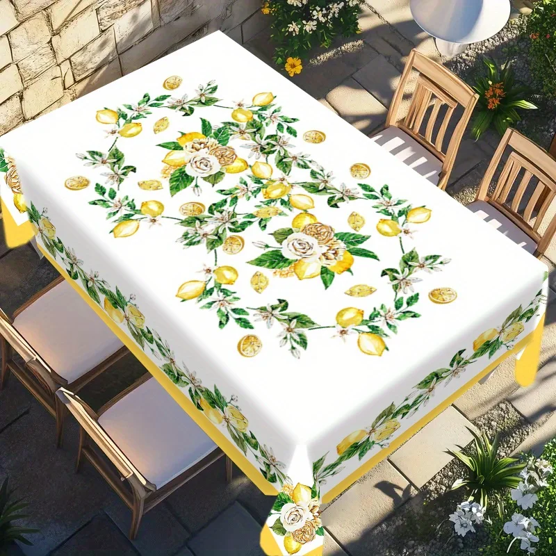 Summer Lemon Floral Print Tablecloth for Table Decor Yellow Lemon Green Leaves Kitchen Dining Table Cloth Holiday Party Decor
