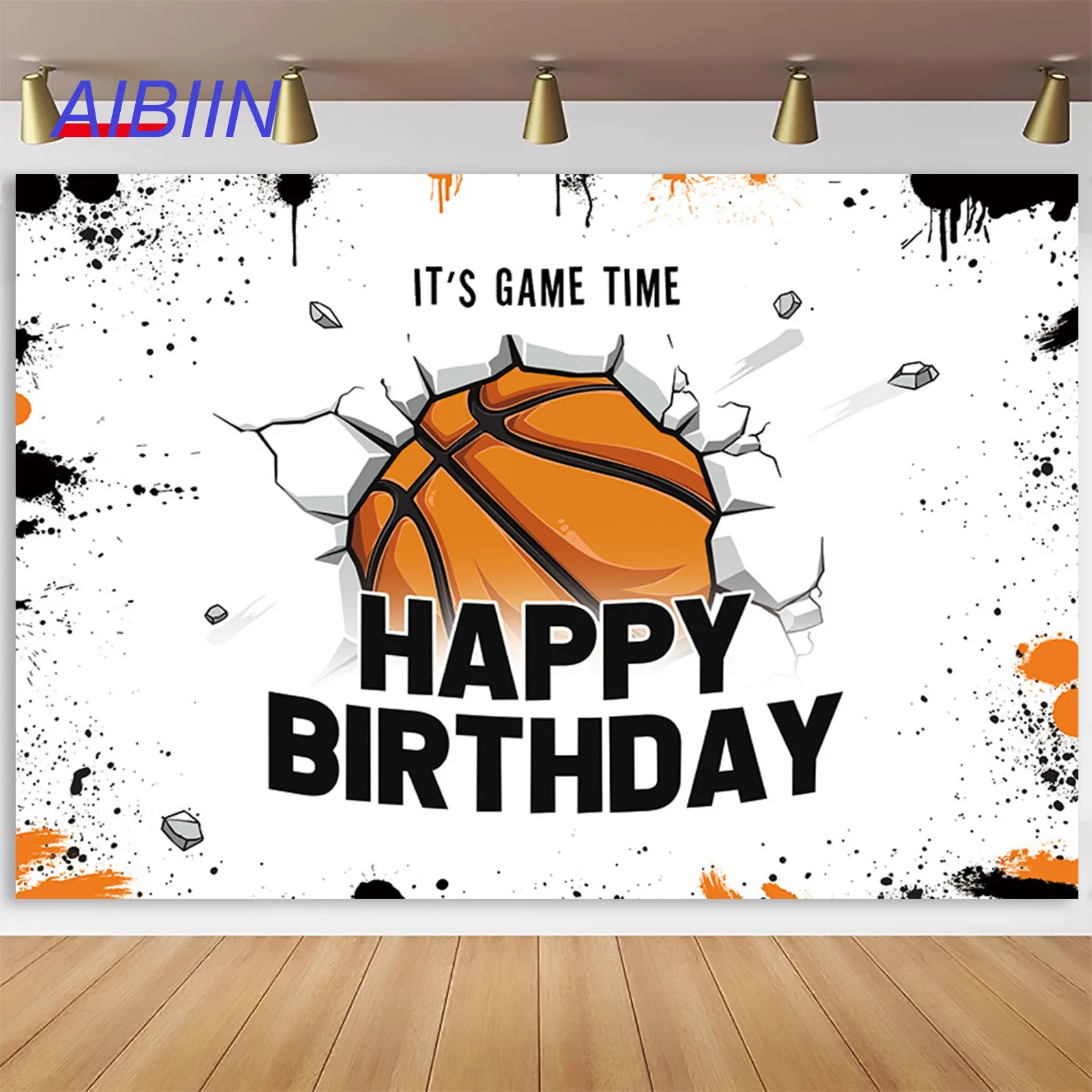 AIBIIN Happy Birthday Backdrop for Boy Basketball Sports All Stars Splash Ink Painting Photography Background Kids Party Decor