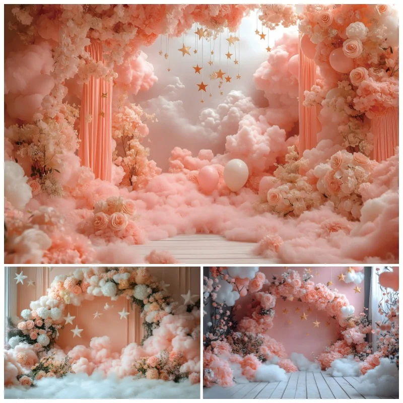 

Baby Shower Backdrop Flowers Dreamy Clouds Newborn Birthday Photo Photographic Party Decor Photography Background Studio Shoots