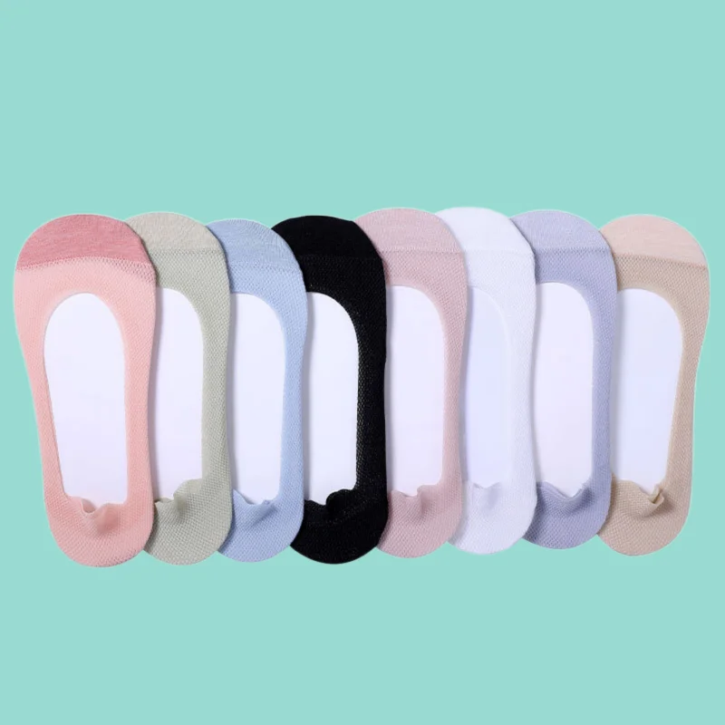 2/5 Pairs High Quality Women's Summer Thin Cotton Bottom Shallow Casual Boat Socks Mesh Invisible Socks Non-slip Short Socks