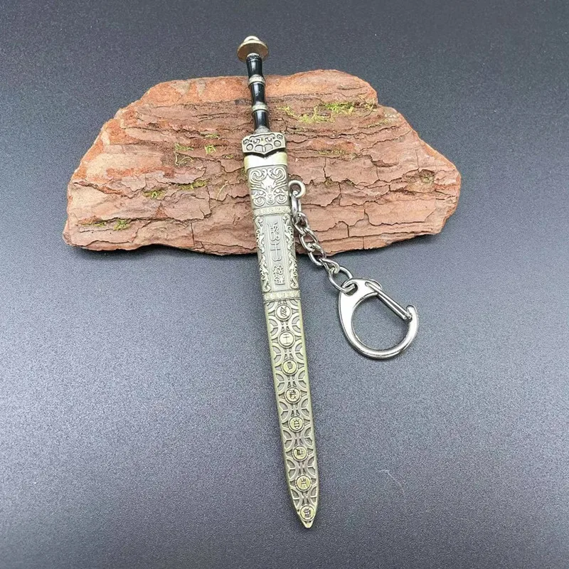 1pc Mini Sword Shape Pendant Keychain Weapon Model With Sheath Toy Knife Metal Anime Key Ring Ornament Purse Charm Accessories