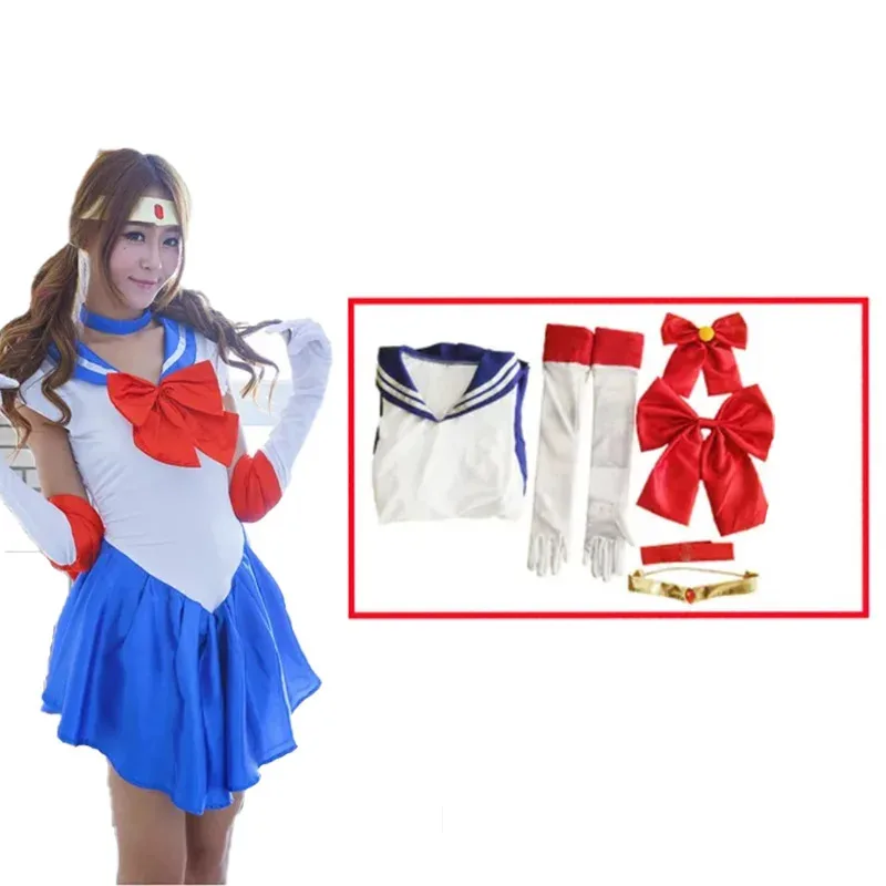 Kostum Cosplay Pelaut Anime Pakaian Seragam Bulan Tsukino Usagi Wig Kuning Cosplay Set Wanita Pesta Karnaval Halloween