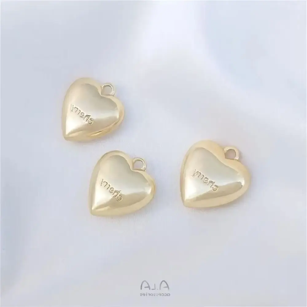 Smooth Solid Heart 14K Gold Package Peach Heart Pendant Handmade DIY Necklace Bracelet Charms Pendant K434