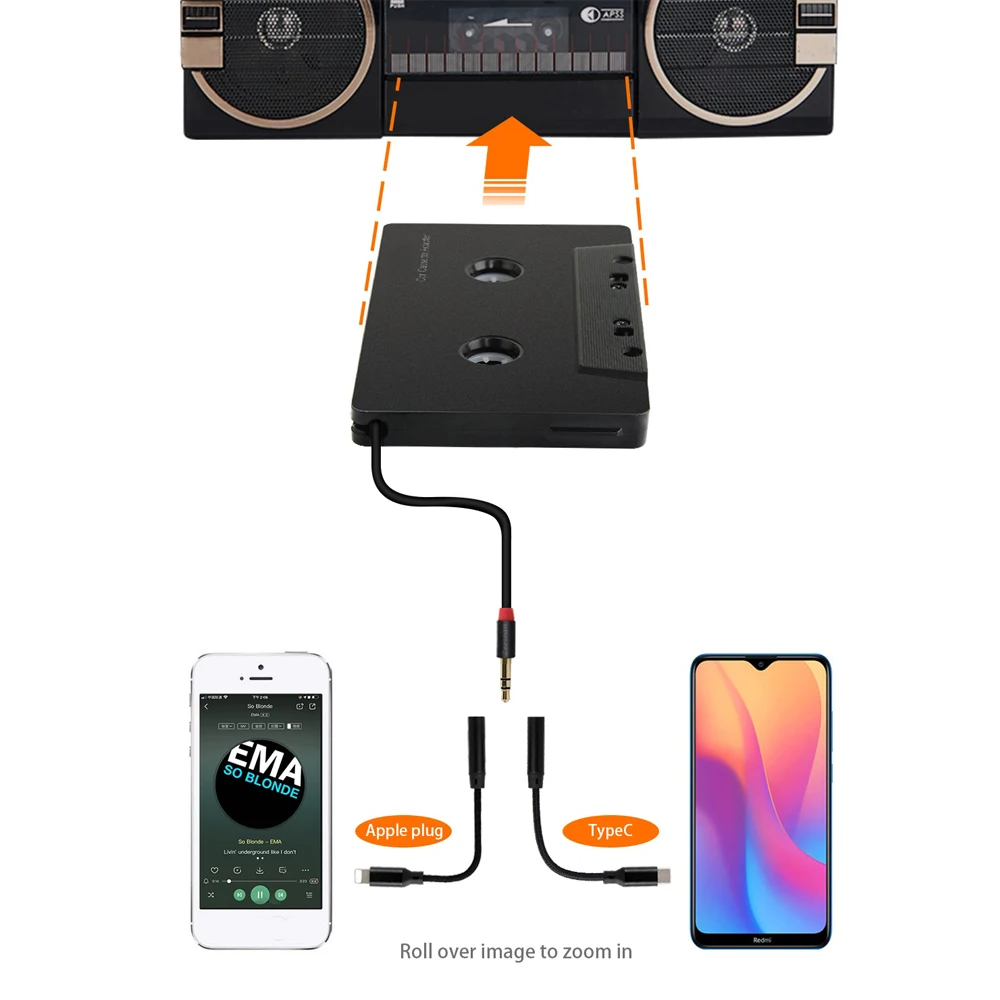 Aux سيارة الشريط الصوت كاسيت محول مشغل Mp3 محول 3.5 مللي متر جاك التوصيل ل MP3 الهاتف كابل مساعد مشغل أقراص مضغوطة #6