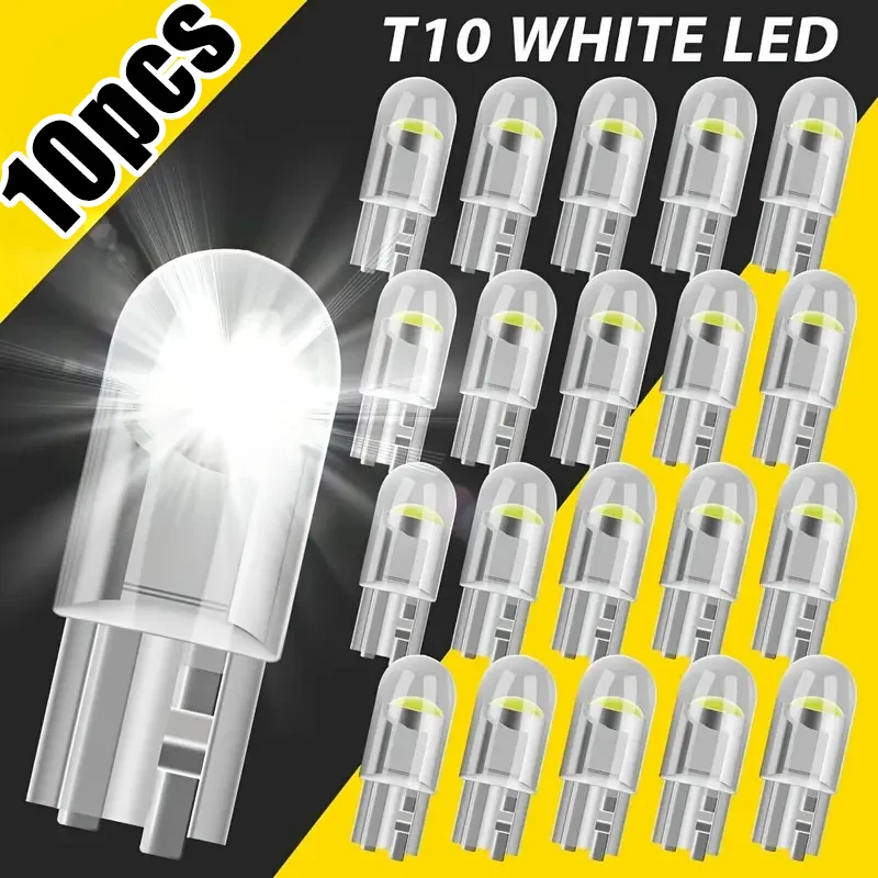 10PCS Car LED COB Bulb T10 W5W Signal Light 12V 6500K White Auto Interior Dome Reading License Plate Lamps Wedge Side Bulbs