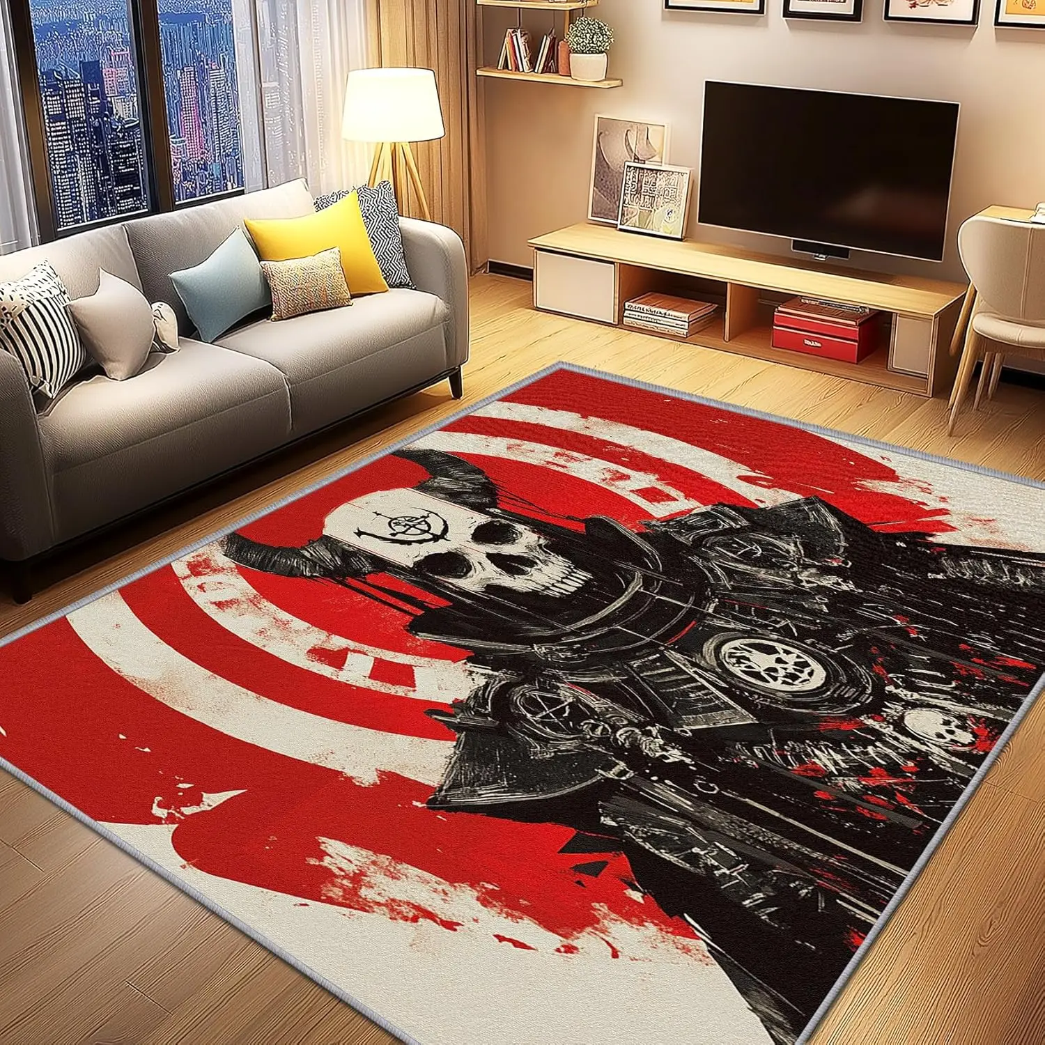 Skull hip-hop Decor for BedroomGothic Horror Skeleton Area Rug - Demon Evil Pop Art Rugs - Pop Art Carpet - Skull Home Decor