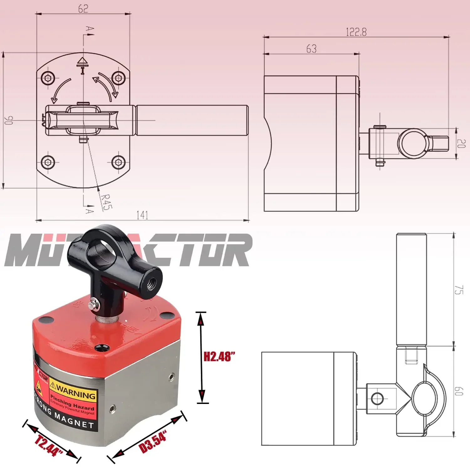 700LBS Switch Magnet  On/Off  Magnetic Base Holder Welding Magnet