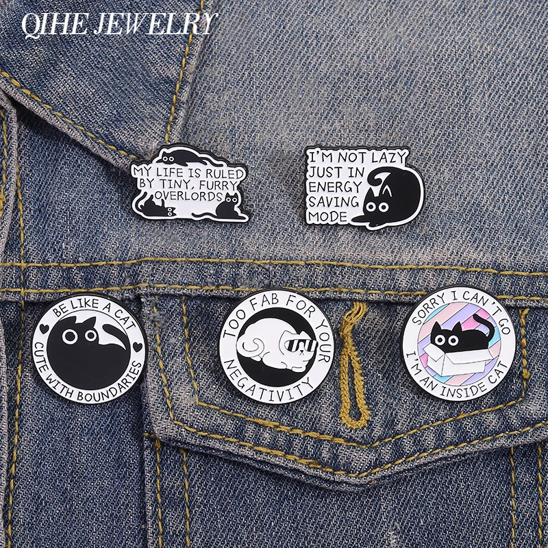 Cute Black Cat Quote Enamel Pins My Life Is Ruled By Tiny Furry Overlords Brooches Lapel Backpack Badge Jewelry Gift for Friends