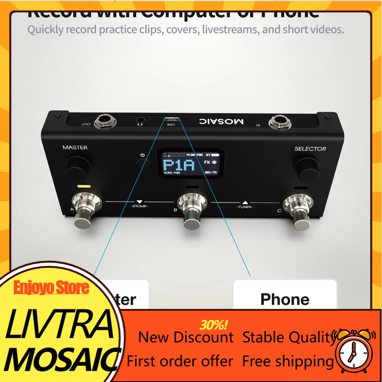 LIVTRA MOSAIC Multi-Effects Guitar Pedal AI Stem Separation NAM IR