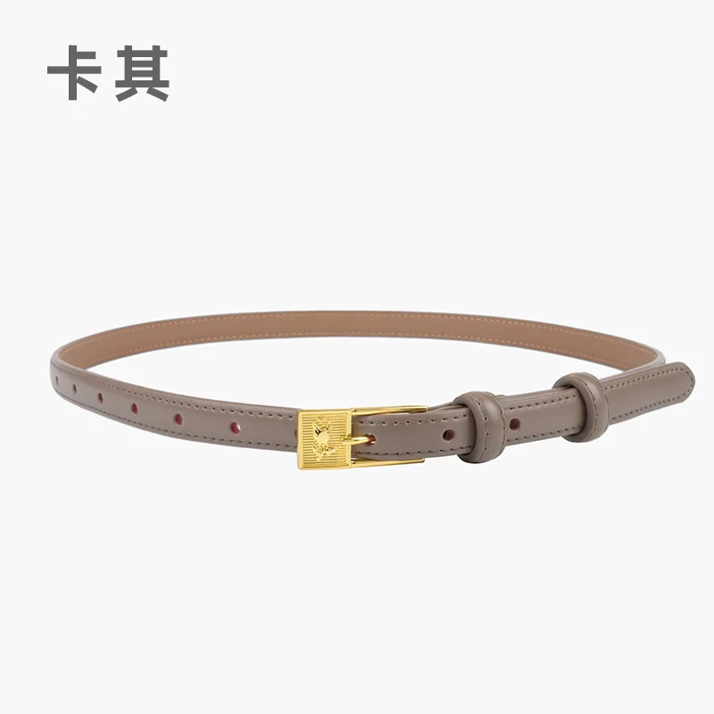Women's Skinny Leather Belt Elegant Thin Square Alloy Buckle Waistband for Dress Jeans Office Commute Wear
