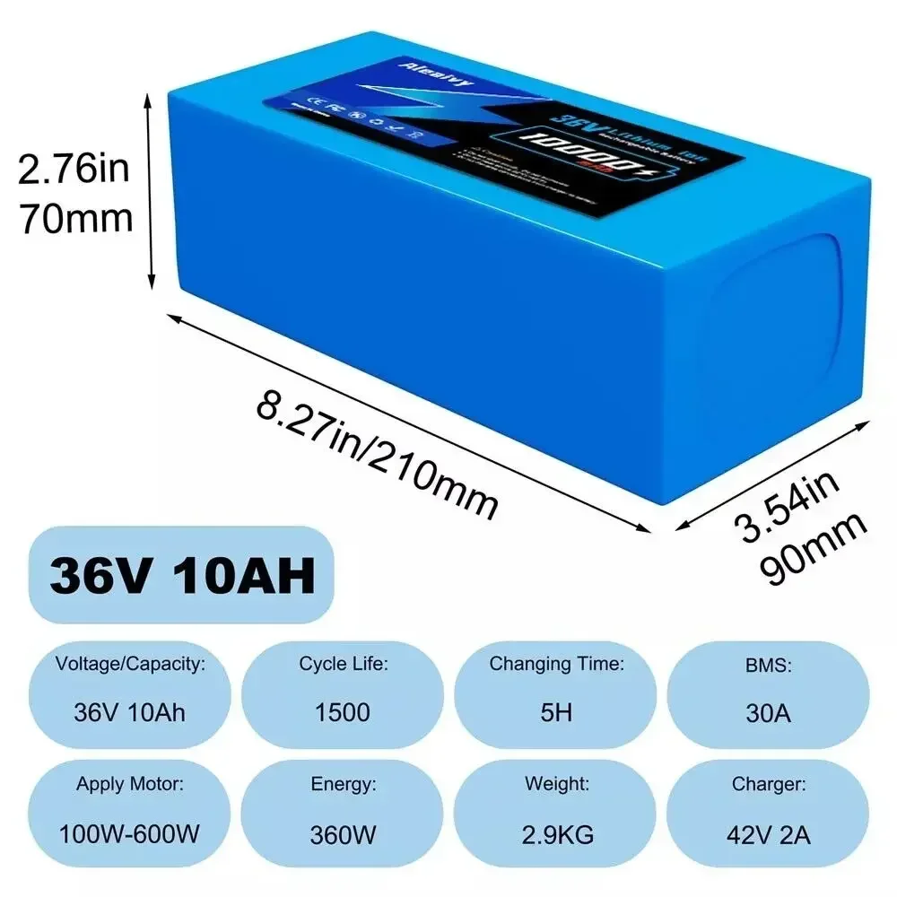 Aleaivy 36V 48V Electric Bike Lithium Battery Pack 10,14,20Ah Li ion Ebike Battery for Bicycle Scooter Motorcycle with Charger