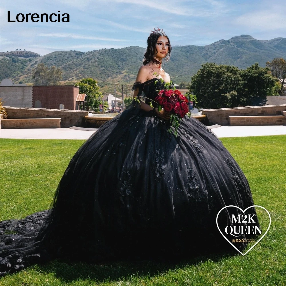 Customized Black Quinceanera Dress Ball Gown Lace Applique Beaded Tie Mexican Corset Sweet 16 Vestidos De 15 Años YQD937