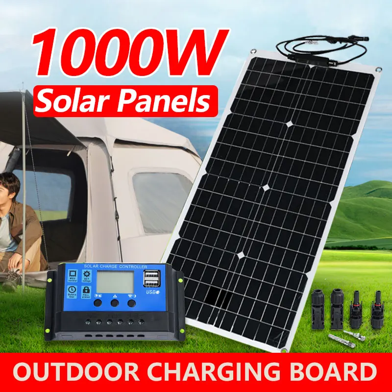 1000W Flexible Solar Panel System Kit 12V Battery Charger 100A Controller Complete For Home Outdoor Capming