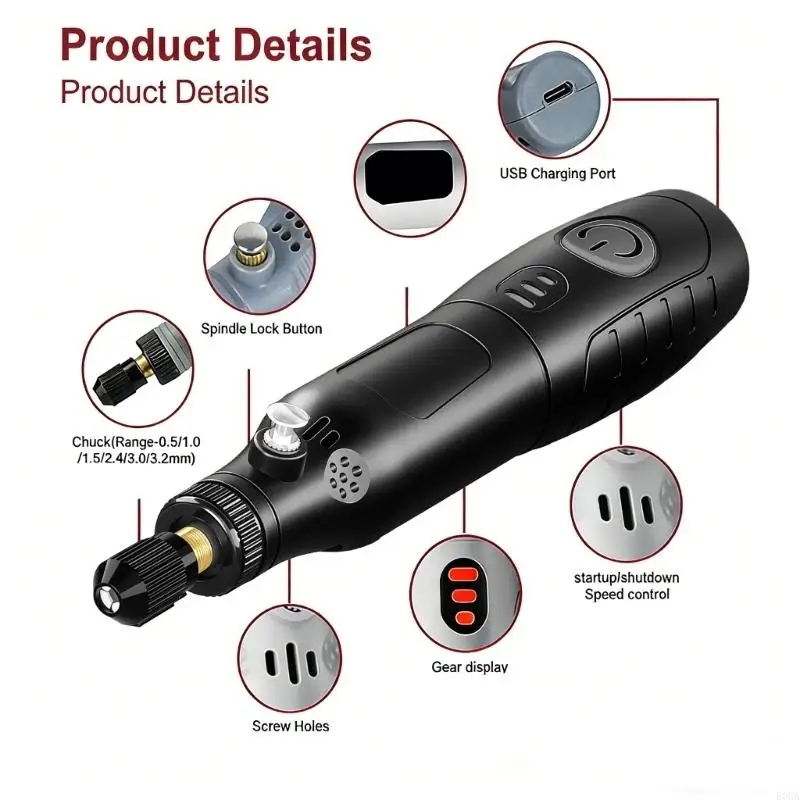 Professional Rotary Tool Set 155 Pieces Digital Display 3 Speed Settings for Crafting 