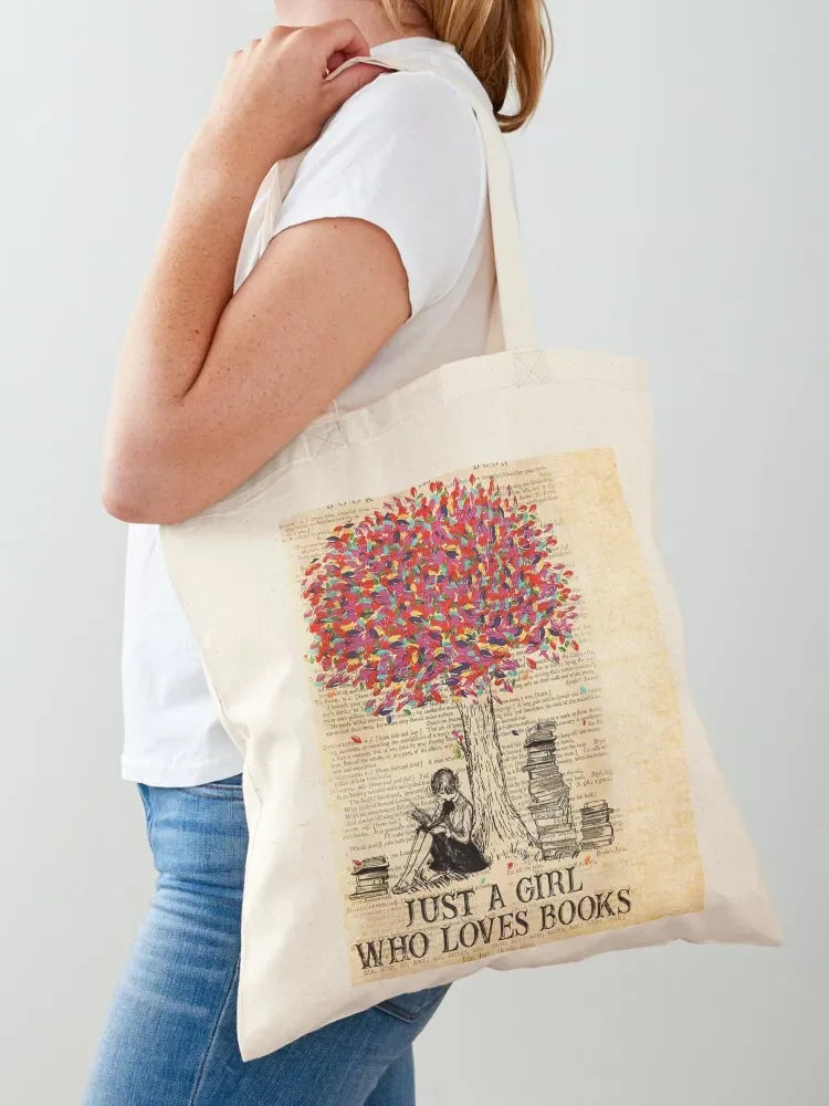 Reading Book Just A Girl Who Loves Bookworm Tree Colorful Tote Bag hand bag canvas bags