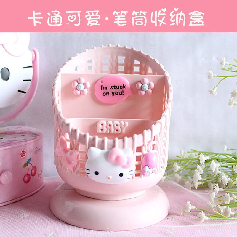 Girl Heart Hello Kitty Pen Holder Division Kawaii Sanrio Anime Cartoon Cute Fashion Office Storage Box Multi-Functional Kid Gift