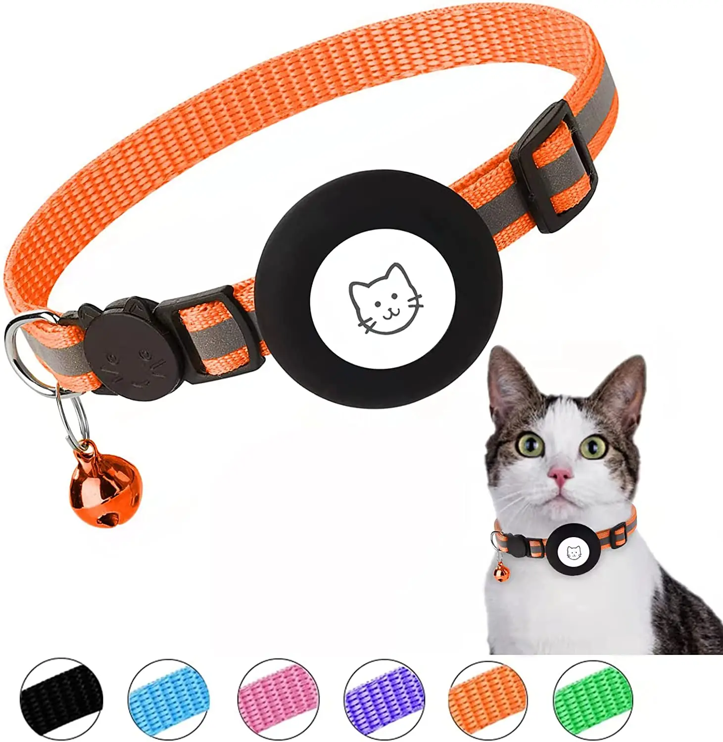 Breakaway Airtag Cat Collar,Reflective Apple Air Tag Cat Collar with Bell Waterproof Airtag Holder Case,GPS Pet Tracker Collar