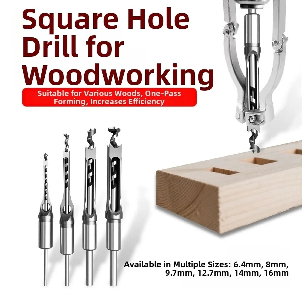 Easy Installation Portable Square Hole Drill Bit 6.4/8/11/12.7/14mm Adapter DIY Drill Jig Bracket Mortising Chisel Drill