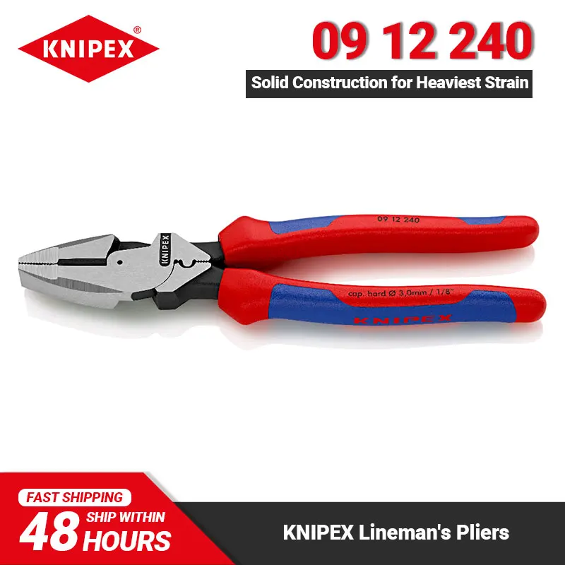 

KNIPEX 09 12 240 Ultra High Leverage Lineman's Pliers with Fish Tape Puller and Crimper 62 HRC Plier for Easy Cutting