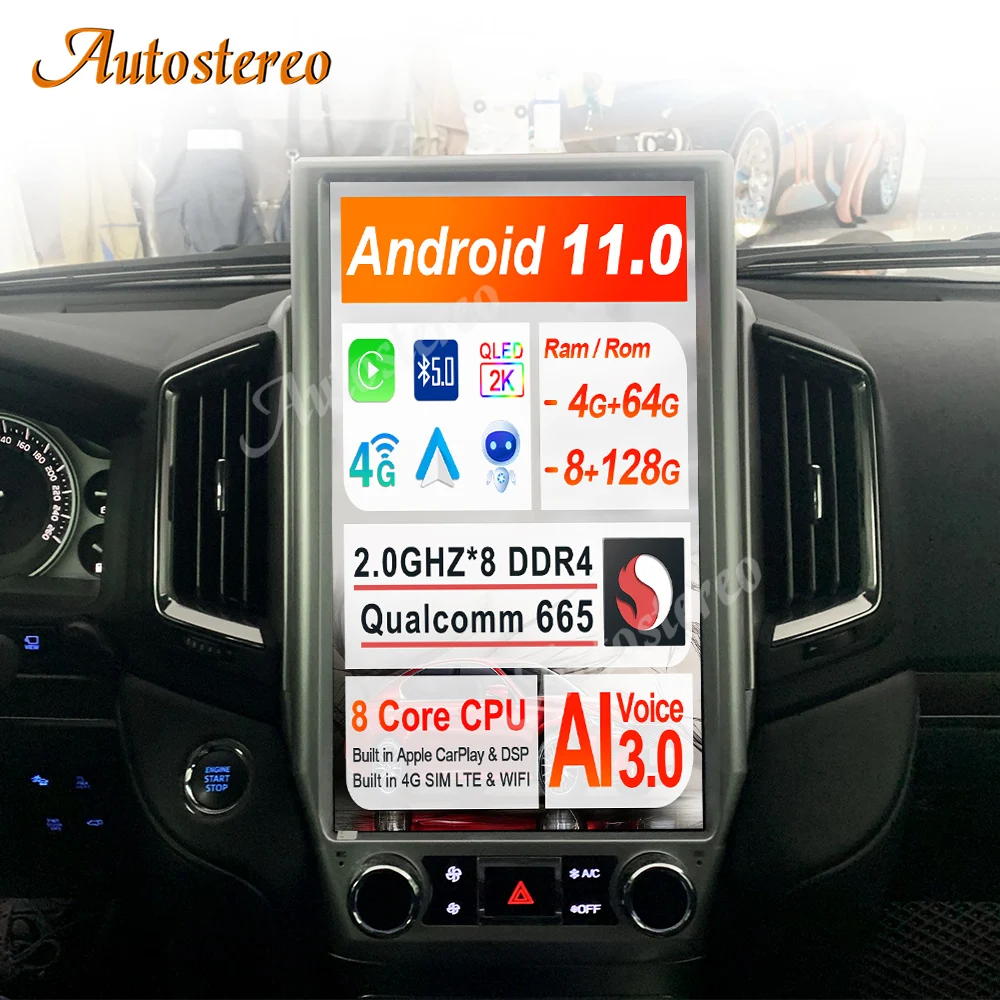 16 Inch Carplay Android 11 For TOYOTA LAND CRUISER LC200 2016-2021 Tesla Style Multimedia Player Car Radio Head Unit Stereo