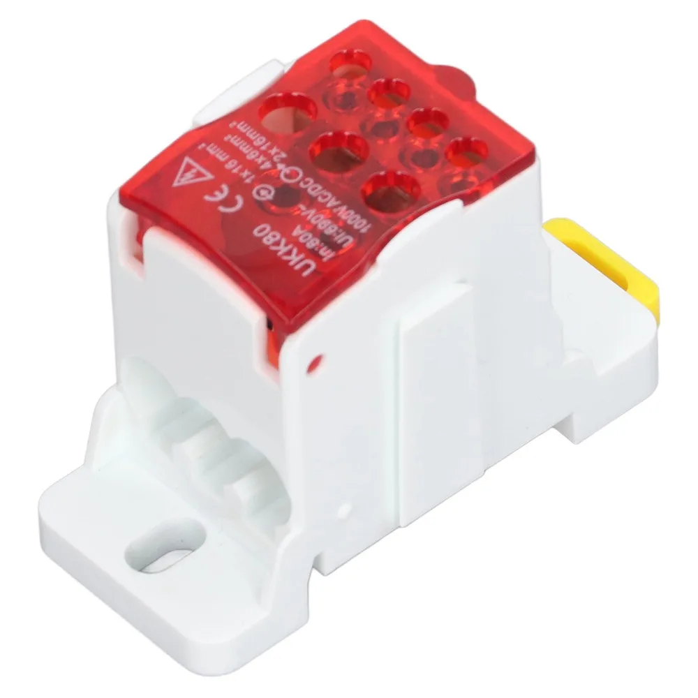 690V 80A DIN Rail Terminal Block Red Positions Screw Terminal Terminal Block Distribution Box Brass Conductor Junction Box