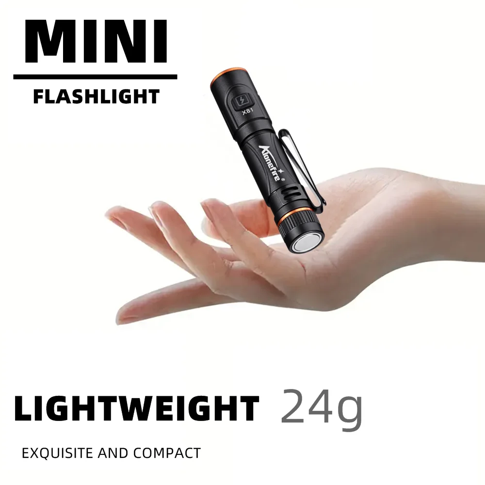 EDC Keychain Flashlight Portable Mini Torch Type-C Rechargeable Work Light With Pen Clip And Tail Magnet X81