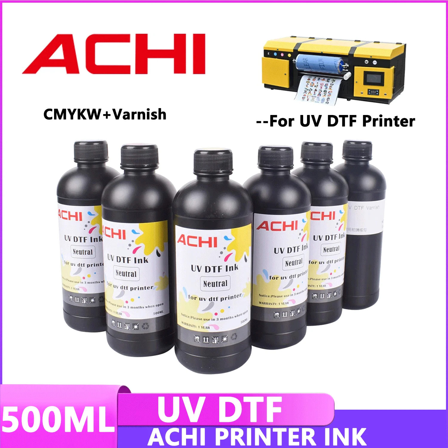 

5x500ML UV DTF Ink UV INK for R1390 L800 R330 DX4 DX5 XP600 Printhead 1PC UV INK Varnish INK for UV DTF Printer Photo Printer