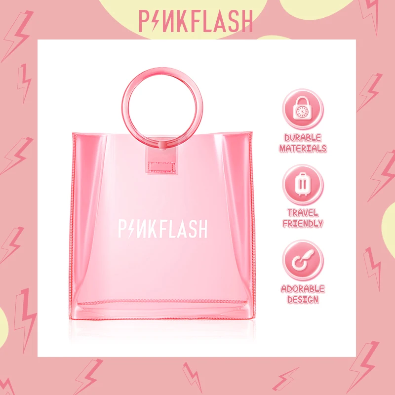 PINKFLASH Waterproof PVC Makeup Brush Storage Bag Large Capacity Versatile Travel Tote Bag Transparent Durable Cosmetics Handbag