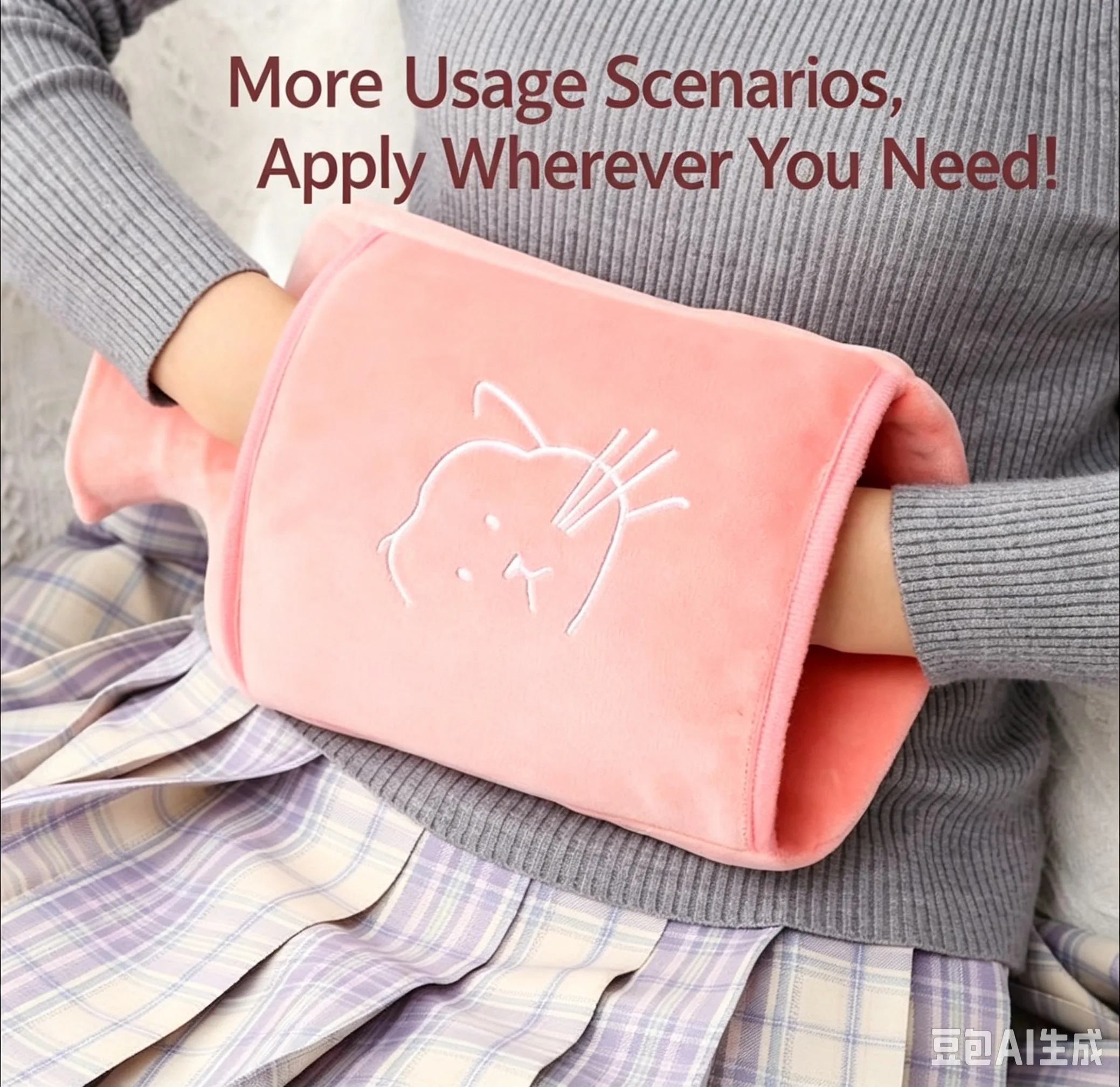 2L Plush Embroidered Hot Water Bottle Double‑hand Pocket Fill‑water Winter Hand & Belly Warmer