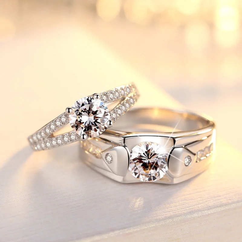 2Pcs Silber Farbe Luxus Zirkon Paar Ringe Für Frauen Für Immer Endlose Liebe, Verlobung, Hochzeit Bands Ring Valentinstag Geschenke – Detail 3
