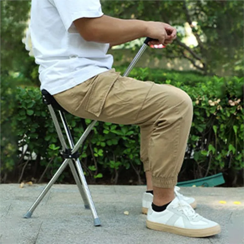 Adjustables Cane Easy To Carry Seat Portable Stool Folding Chair Non Slip Handle Super Light Walking Stick For Outdoor Walking