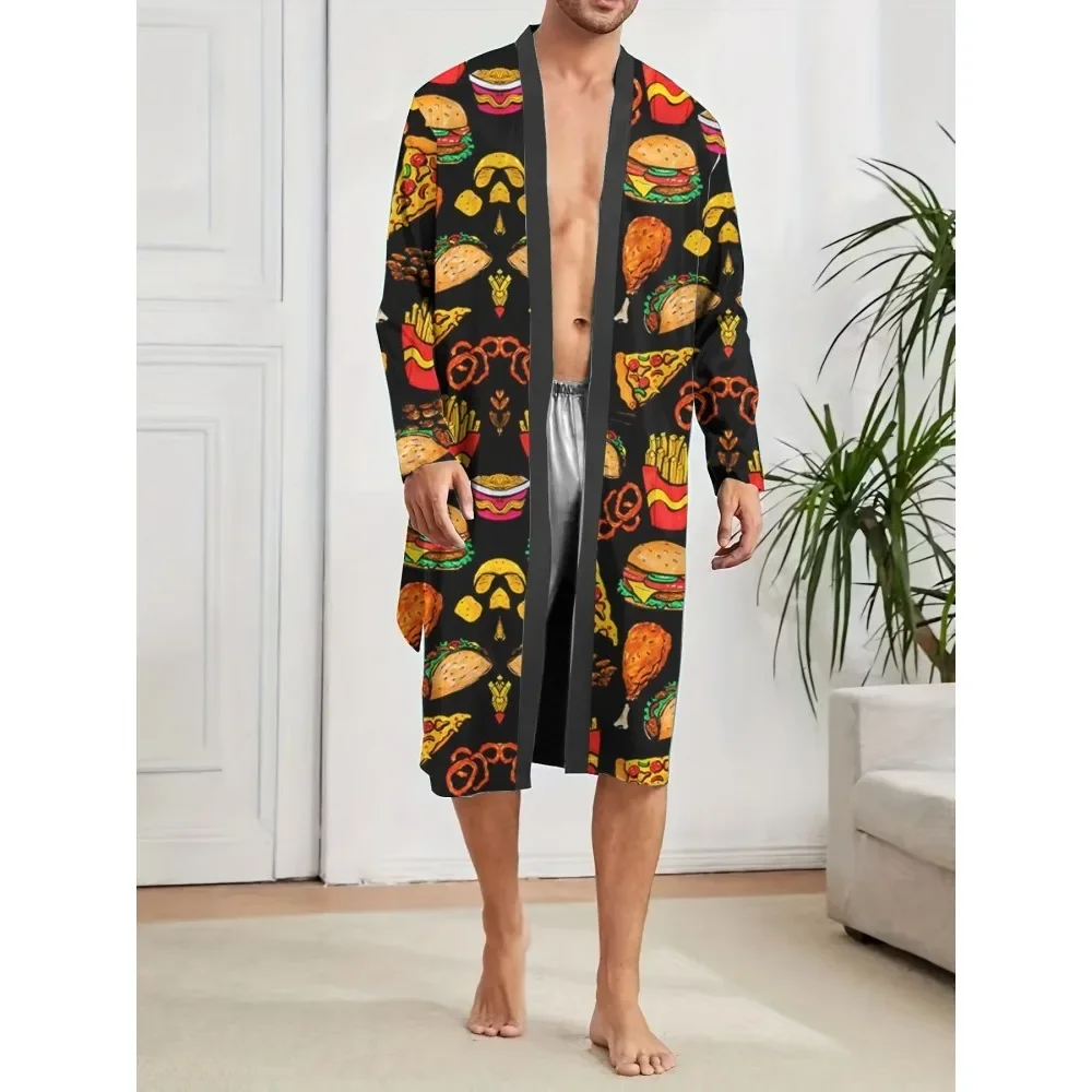 Men's Robe 3D Banana Burger Print Men Dressing Gown Suitable for Family Skin Friendly Couple Thin Design Lightweight Luxury Dres