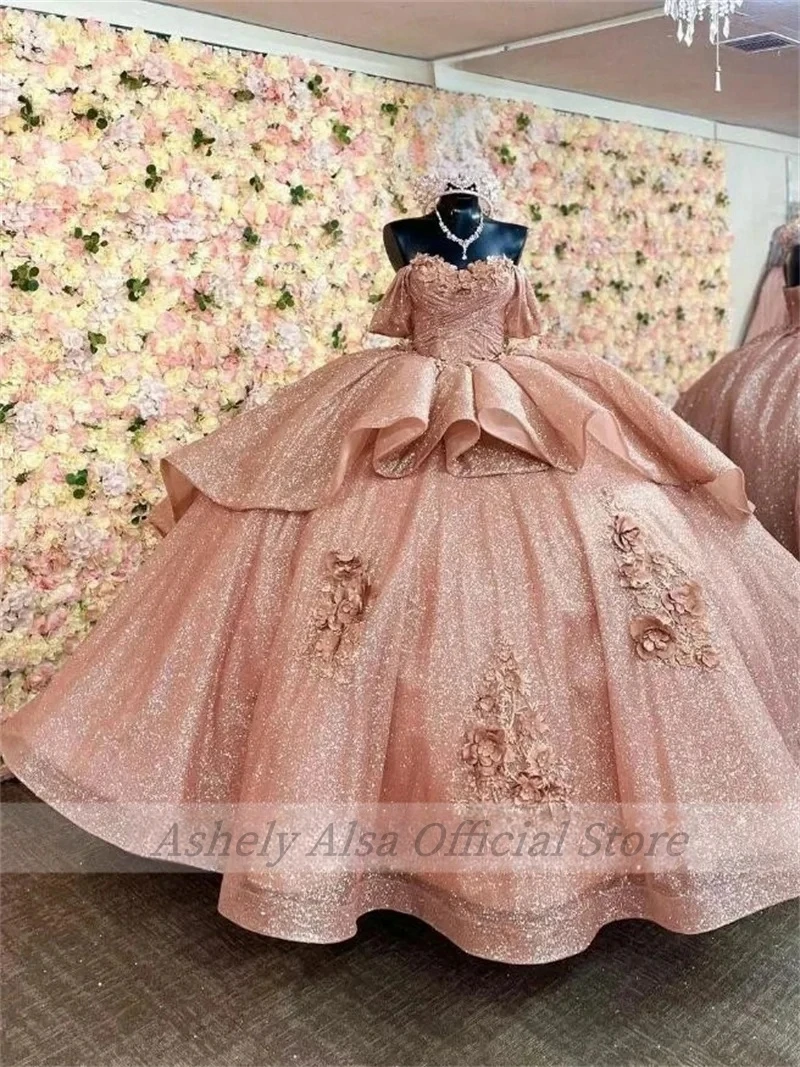 Charming Princess Girl Prom Dresses Off Shoulder Lace Applique Corset Ball Gown Vestido De 15 Quinceanera Sweet 16 Prom Party