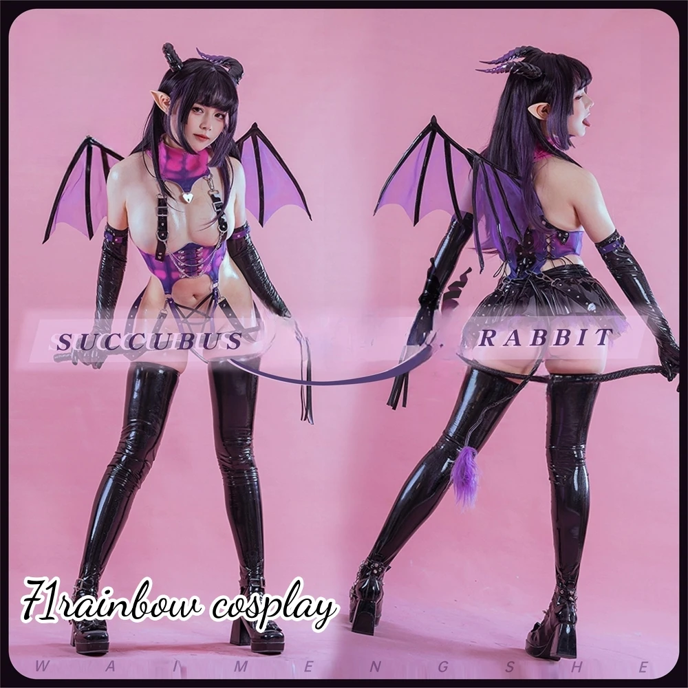 

Original Design Succubus Rabbit Devil Cosplay Costume Woman Halloween Little Demon Punk Leather Dress Sexy Cosplay