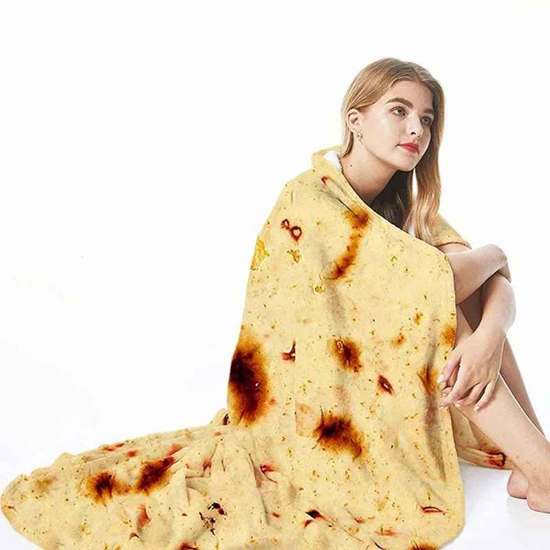 1pc Soft and Warm Mexican Tortilla Pancake Print Flannel Blanket for Couch, Sofa, Office, Bed, Camping and Traveling