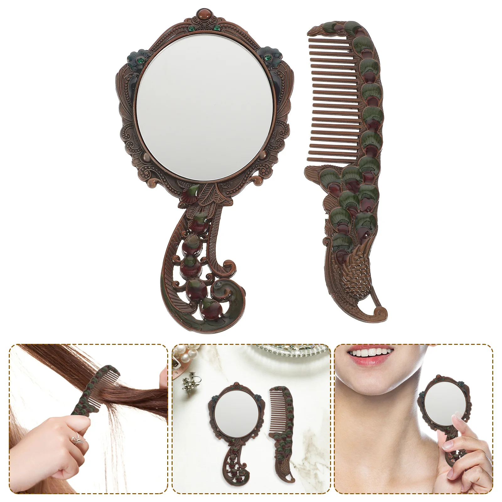 1 ensemble de miroir de maquillage Vintage et peigne, accessoires de commode portables pour voyage, école, salle de sport