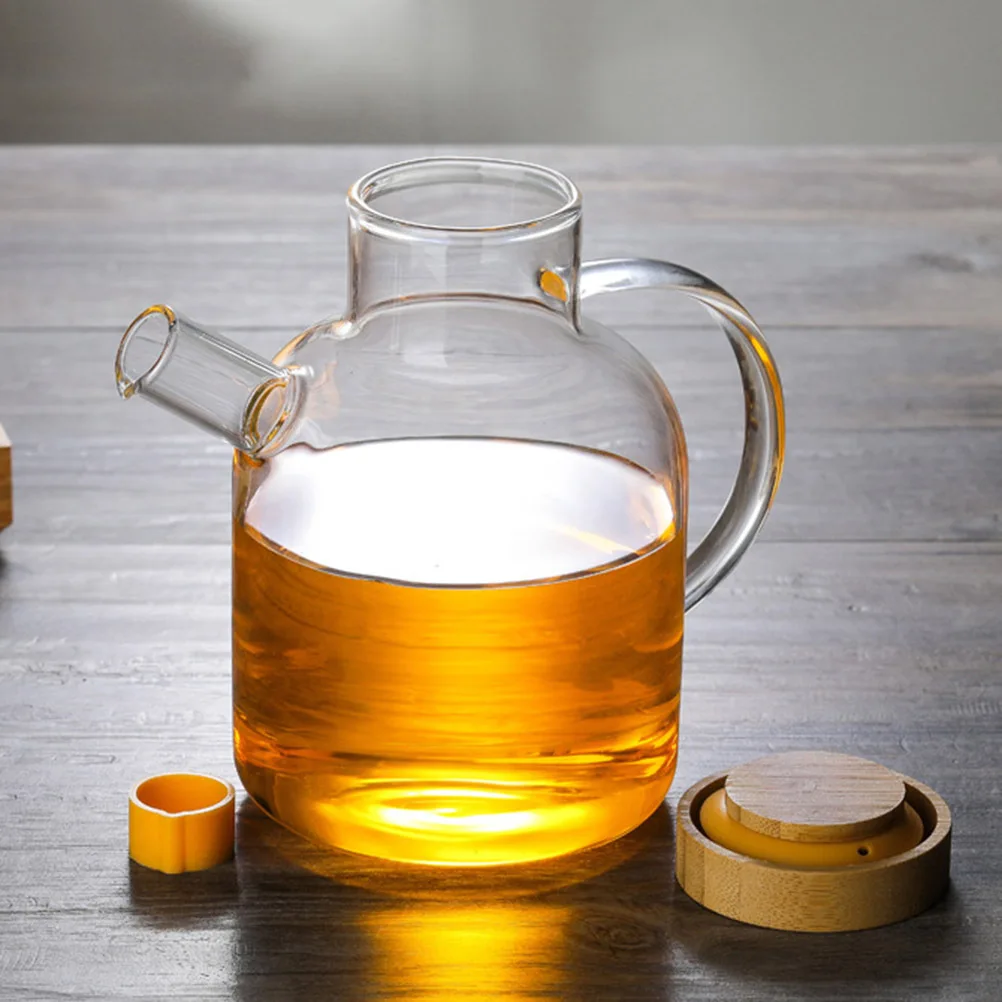 

Glass Oil Bottle with Wooden Lid Oil and Vinegar Dispenser High Heat-Resistant Borosilicate Glass Drip Free Spout for Pouring