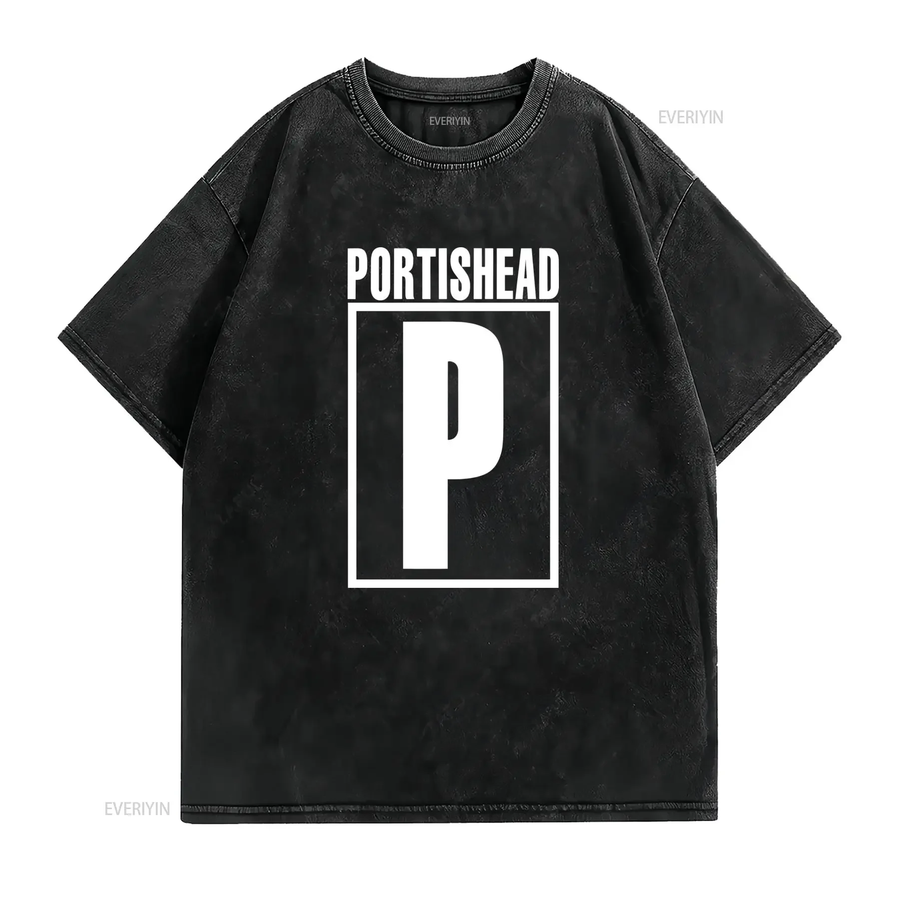 Minimalist Black White Portishead Music Band Print Casual Streetwear T Shirt vintage Washed Unisex Top For Everyday Wear