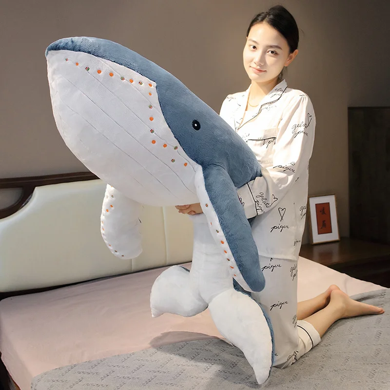 55-135cm Giant Size Whale Plush Toy Blue Sea Animals Stuffed Huggable Shark Soft Pillow Kids Gift