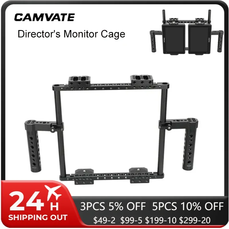 CAMVATE Dual Director\'s Monitor Cage with Cheese Plate-Style Handgrips Height-Adjustable on Vertical 15mm Rods Monitor Cage