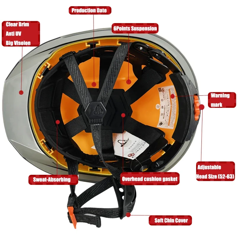 Casco di sicurezza sul lavoro industriale di alta qualità con occhiali per la costruzione di ingegneri CE EN397 elmetto Ansi ABS Shell Insulation